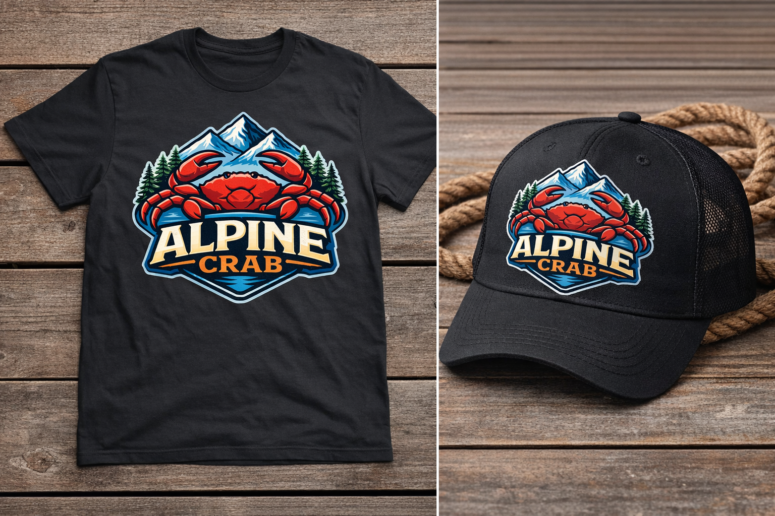 Alpine Crab Classic Tee and Trucker Hat
